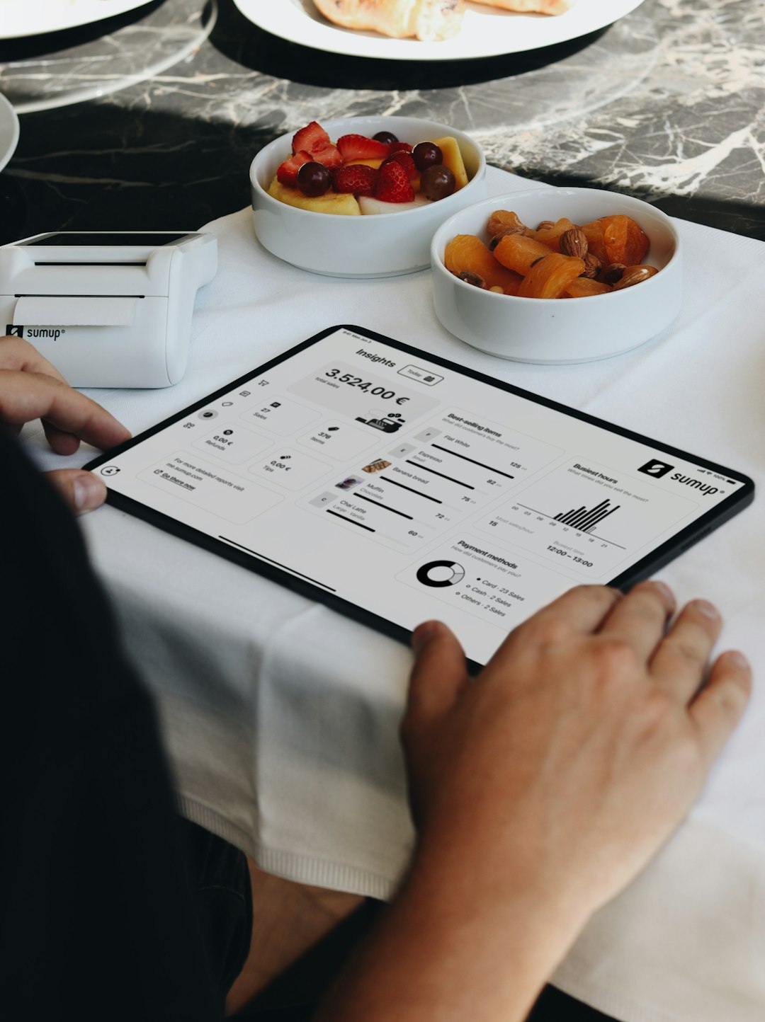 A free POS system integrated with a tablet, providing small businesses with real-time insights and efficient management tools. With easy access to sales data, inventory tracking, and customer analytics, this system is perfect for restaurants, cafes, and retail shops. The portable receipt printer and intuitive interface make managing transactions seamless, offering a complete, tech-driven solution for business owners looking to streamline their operations and grow their businesses. Ideal for those seeking a free, mobile register and business management system to drive success.